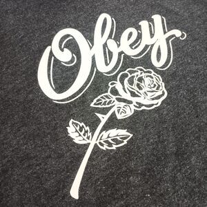 Vtg Y2K women M Obey Rose Logo Hoodie Streetwear Skate Graphic Print Pullover